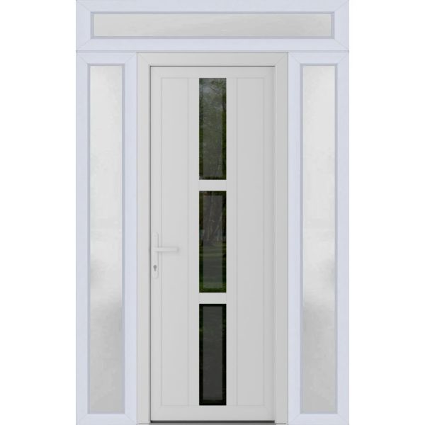 Front Exterior Prehung Metal-PlasticDoor | Manux 8112 White Silk | 2 Side and Top Sidelite Transom | Office Commercial and Residential Doors Entrance Patio Garage 64" x 94" (W14+36+14" x H80+14") Right hand Inswing