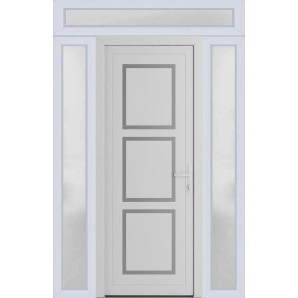 Front Exterior Prehung Metal-PlasticDoor | Manux 8661 White Silk | 2 Side and Top Sidelite Transom | Office Commercial and Residential Doors Entrance Patio Garage 60" x 94" (W12+36+12" x H80+14") Left hand Inswing