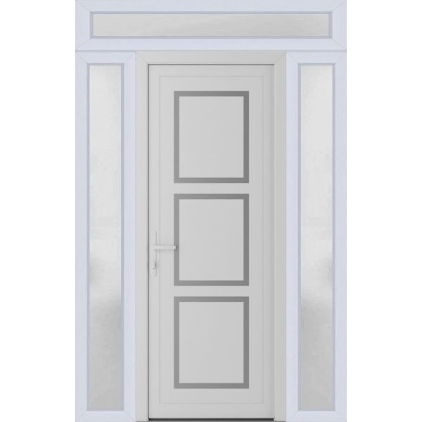 Front Exterior Prehung Metal-PlasticDoor | Manux 8661 White Silk | 2 Side and Top Sidelite Transom | Office Commercial and Residential Doors Entrance Patio Garage 64" x 94" (W14+36+14" x H80+14") Right hand Inswing
