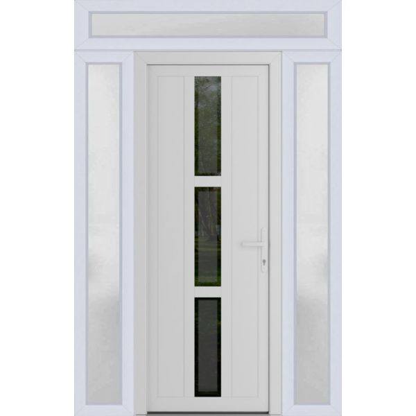 Front Exterior Prehung Metal-PlasticDoor | Manux 8112 White Silk | 2 Side and Top Sidelite Transom | Office Commercial and Residential Doors Entrance Patio Garage 60" x 94" (W12+36+12" x H80+14") Left hand Inswing