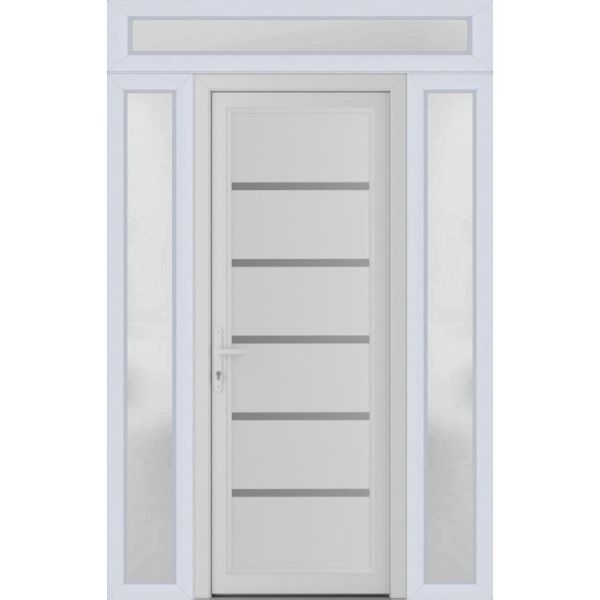 Front Exterior Prehung Metal-PlasticDoor | Manux 8415 White Silk | 2 Side and Top Sidelite Transom | Office Commercial and Residential Doors Entrance Patio Garage 60" x 94" (W14+32+14" x H80+14") Right hand Inswing