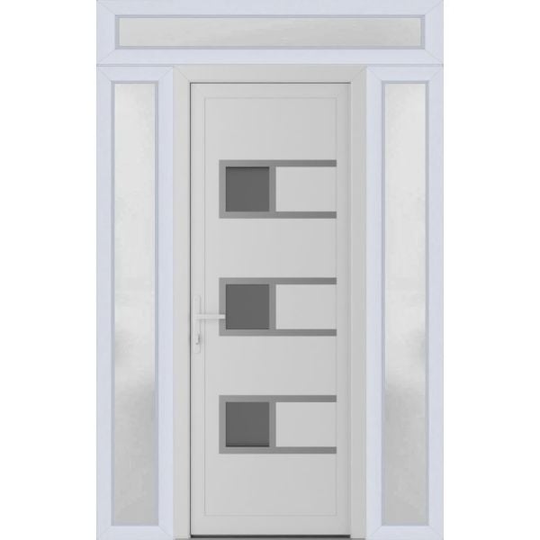 Front Exterior Prehung Metal-PlasticDoor | Manux 8933 White Silk | 2 Side and Top Sidelite Transom | Office Commercial and Residential Doors Entrance Patio Garage 60" x 94" (W14+32+14" x H80+14") Right hand Inswing