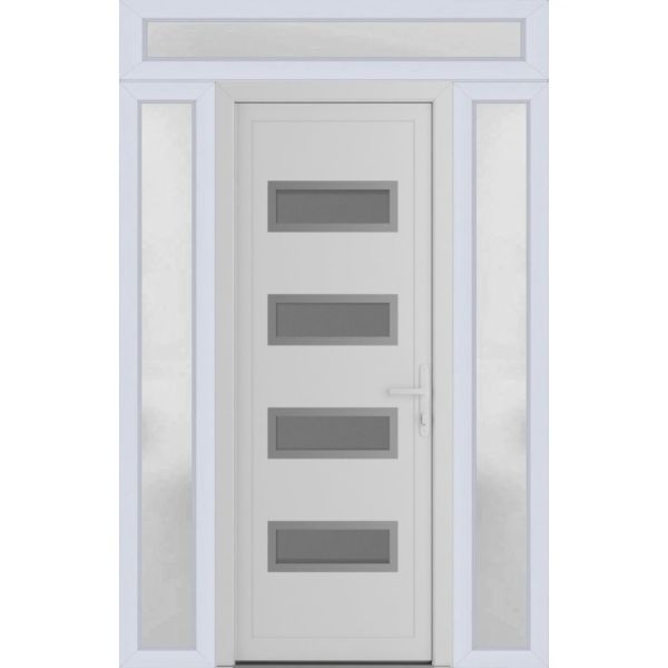 Front Exterior Prehung Metal-PlasticDoor | Manux 8113 White Silk | 2 Side and Top Sidelite Transom | Office Commercial and Residential Doors Entrance Patio Garage 64" x 94" (W14+36+14" x H80+14") Left hand Inswing