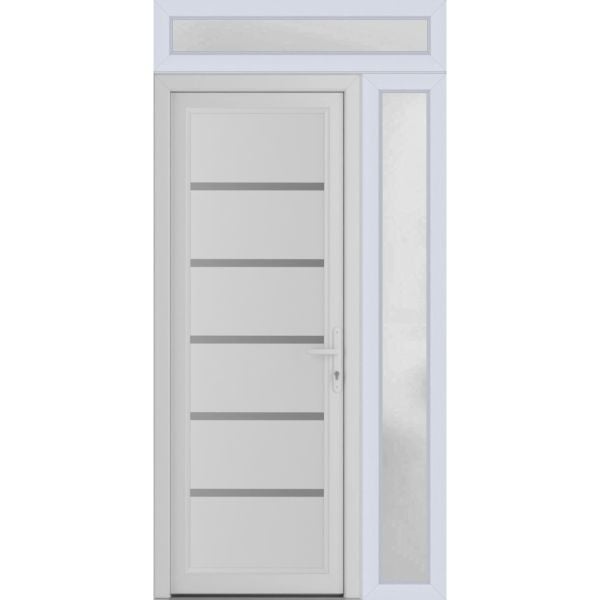 Front Exterior Prehung Metal-PlasticDoor | Manux 8415 White Silk | Side and Top Sidelite Transom | Office Commercial and Residential Doors Entrance Patio Garage 48" x 94" (W32+16" x H80+14") Left hand Inswing