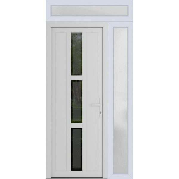 Front Exterior Prehung Metal-PlasticDoor | Manux 8112 White Silk | Side and Top Sidelite Transom | Office Commercial and Residential Doors Entrance Patio Garage 52" x 94" (W36+16" x H80+14") Left hand Inswing