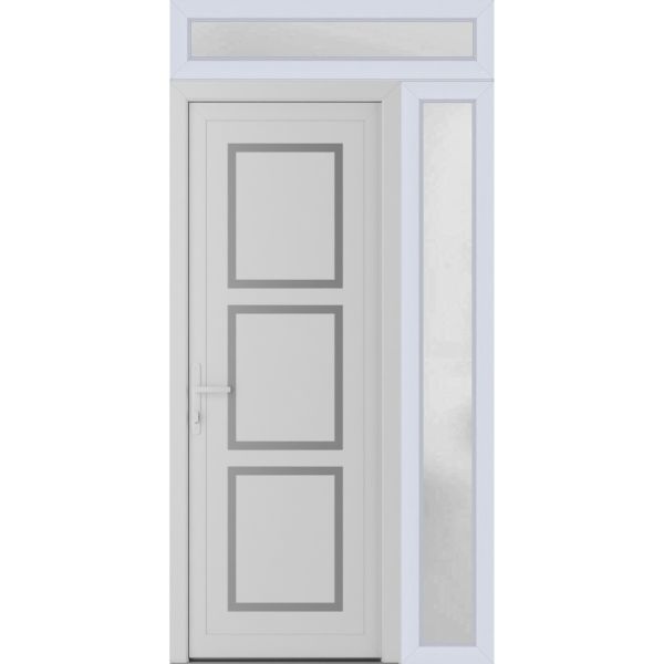 Front Exterior Prehung Metal-PlasticDoor | Manux 8661 White Silk | Side and Top Sidelite Transom | Office Commercial and Residential Doors Entrance Patio Garage 50" x 94" (W36+14" x H80+14") Right hand Inswing