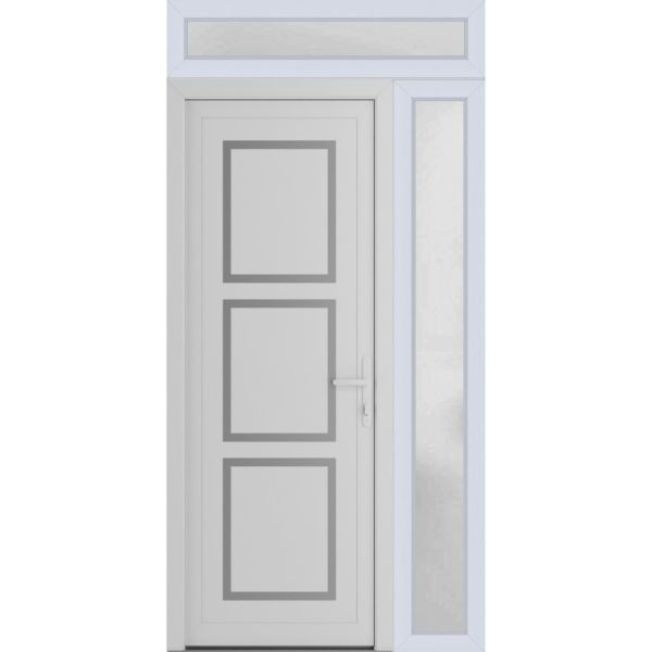 Front Exterior Prehung Metal-PlasticDoor | Manux 8661 White Silk | Side and Top Sidelite Transom | Office Commercial and Residential Doors Entrance Patio Garage 48" x 94" (W36+12" x H80+14") Left hand Inswing