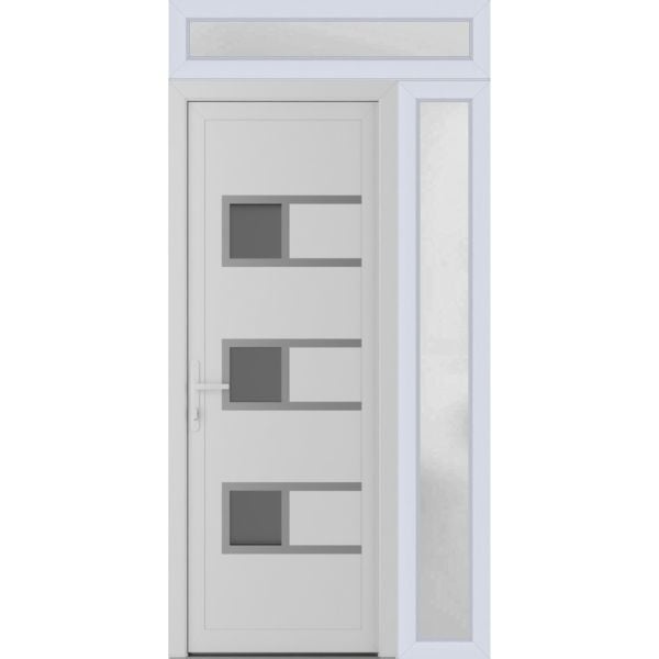 Front Exterior Prehung Metal-PlasticDoor | Manux 8933 White Silk | Side and Top Sidelite Transom | Office Commercial and Residential Doors Entrance Patio Garage 42" x 94" (W30+12" x H80+14") Right hand Inswing