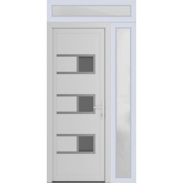 Front Exterior Prehung Metal-PlasticDoor | Manux 8933 White Silk | Side and Top Sidelite Transom | Office Commercial and Residential Doors Entrance Patio Garage 42" x 94" (W30+12" x H80+14") Left hand Inswing