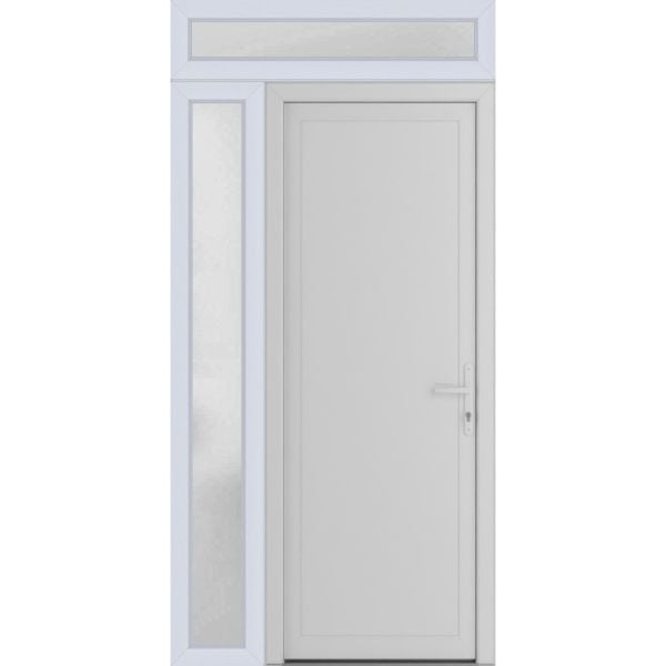 Front Exterior Prehung Metal-PlasticDoor Frosted Glass | Manux 8111 White Silk | Side and Top Sidelite Transom | Office Commercial and Residential Doors Entrance Patio Garage 52" x 94" (W36+16" x H80+14") Left hand Inswing