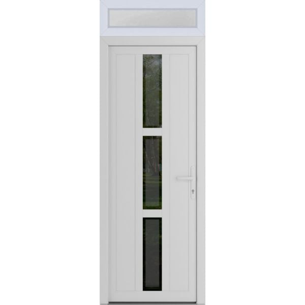 Front Exterior Prehung Metal-PlasticDoor | Manux 8112 White Silk | Top Sidelite Transom | Office Commercial and Residential Doors Entrance Patio Garage 36" x 94" (W36" x H80+14") Left hand Inswing