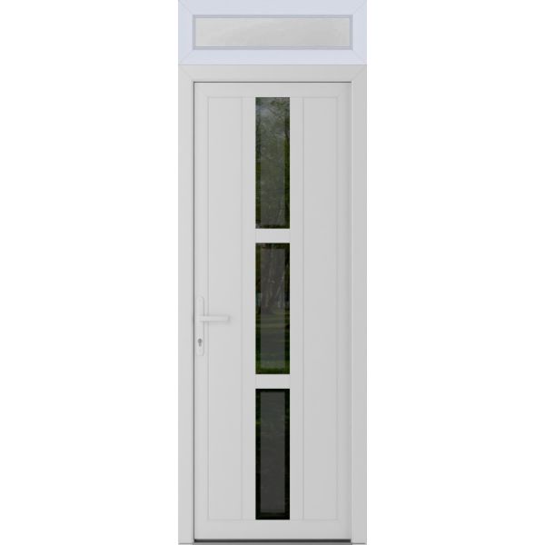 Front Exterior Prehung Metal-PlasticDoor | Manux 8112 White Silk | Top Sidelite Transom | Office Commercial and Residential Doors Entrance Patio Garage 36" x 94" (W36" x H80+14") Right hand Inswing