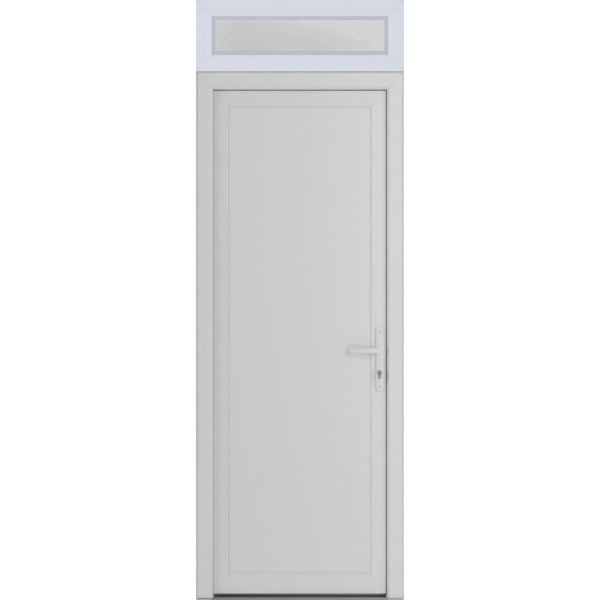 Front Exterior Prehung Metal-PlasticDoor Frosted Glass | Manux 8111 White Silk | Top Sidelite Transom | Office Commercial and Residential Doors Entrance Patio Garage 36" x 94" (W36" x H80+14") Left hand Inswing