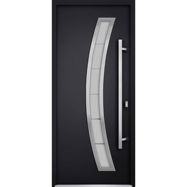 Front Exterior Prehung Steel Door / Deux 6500 Black / Stainless Inserts Single Modern Painted-W36" x H80"-Left-hand Inswing