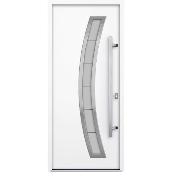 Front Exterior Prehung Steel Door / Deux 6500 White / Stainless Inserts Single Modern Painted-W36" x H80"-Left-hand Inswing