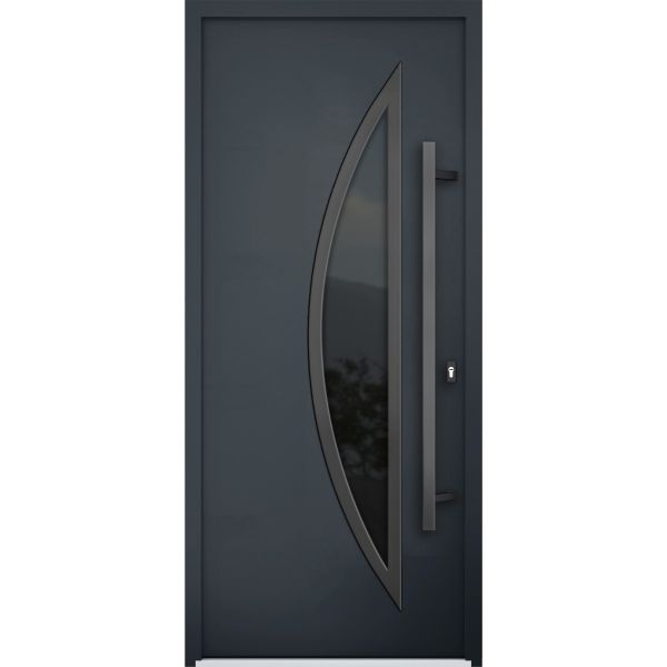 Front Exterior Prehung Steel Door / Deux 6501 Anthracite / Stainless Inserts Single Modern Painted-W36" x H80"-Left-hand Inswing