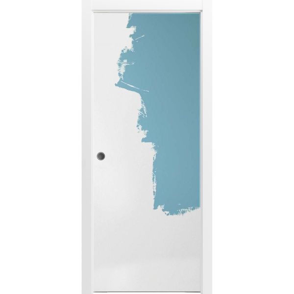 Sliding French Pocket Door with | Planum 0010 Primed | Kit Trims Rail Hardware | Solid Wood Interior Bedroom Sturdy Doors
