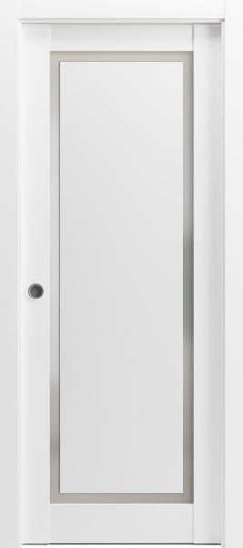Sliding French Pocket Door with | Planum 0888 Painted White with Frosted Glass | Kit Trims Rail Hardware | Solid Wood Interior Bedroom Sturdy Doors-18" x 80"