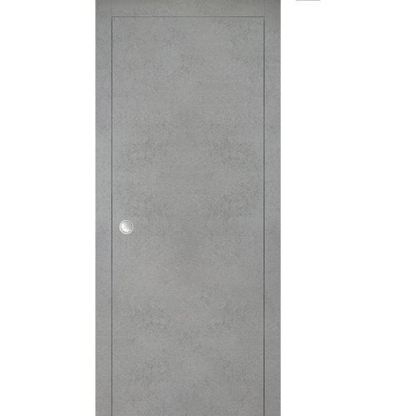 Sliding French Pocket Door with | Planum 0010 Concrete | Kit Trims Rail Hardware | Solid Wood Interior Bedroom Sturdy Doors