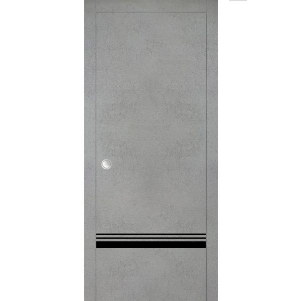 Sliding French Pocket Door with | Planum 0012 Concrete | Kit Trims Rail Hardware | Solid Wood Interior Bedroom Sturdy Doors-18" x 80"