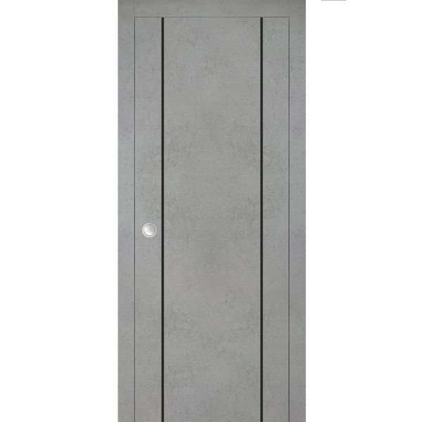 Sliding French Pocket Door with | Planum 0017 Concrete | Kit Trims Rail Hardware | Solid Wood Interior Bedroom Sturdy Doors-18" x 80"