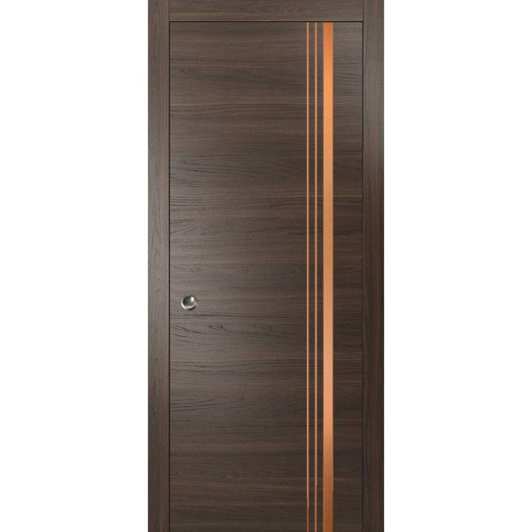 Sliding French Pocket Door with | Planum 1010 Chocolate Ash | Kit Trims Rail Hardware | Solid Wood Interior Bedroom Sturdy Doors