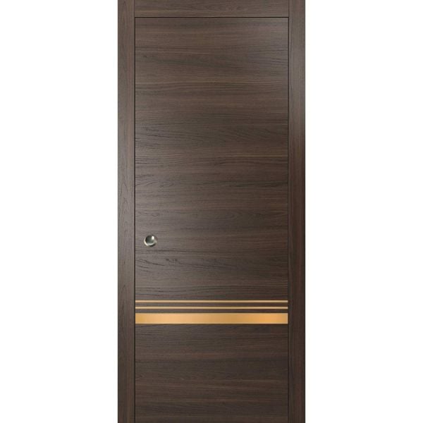 Sliding French Pocket Door with | Planum 2010 Chocolate Ash | Kit Trims Rail Hardware | Solid Wood Interior Bedroom Sturdy Doors