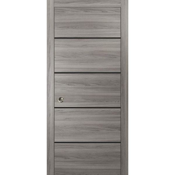 Sliding French Pocket Door with | Planum 0015 Ginger Ash | Kit Trims Rail Hardware | Solid Wood Interior Bedroom Sturdy Doors-18" x 80"
