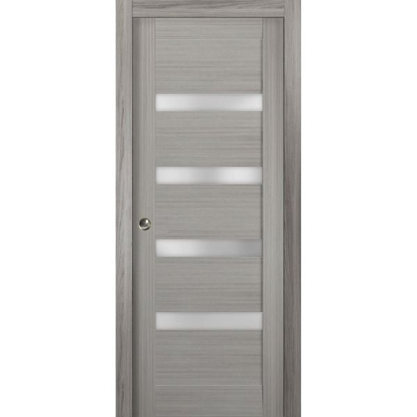 Sliding French Pocket Door 18 x 96 inches with | Quadro 4113 Ginger Ash with Frosted Glass | Kit Trims Rail Hardware | Solid Wood Interior Bedroom Sturdy Doors