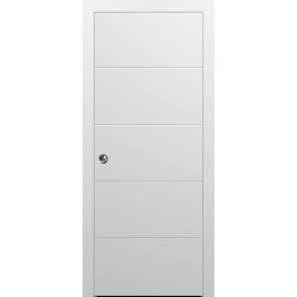 Sliding French Pocket Door with | Planum 0770 Painted White Matte | Kit Trims Rail Hardware | Solid Wood Interior Bedroom Sturdy Doors