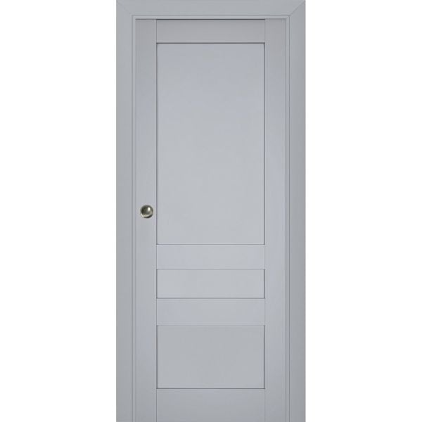Sliding French Pocket Door | Veregio 7411 Matte Grey | Kit Trims Rail Hardware | Solid Wood Interior Bedroom Sturdy Doors