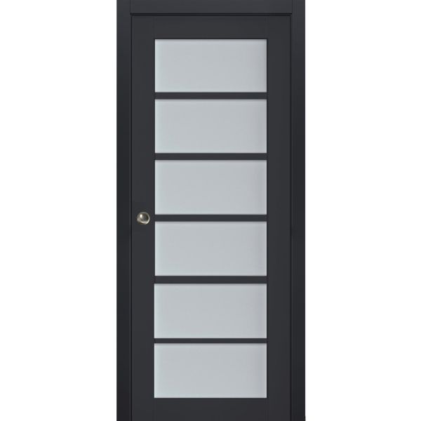 Sliding French Pocket Door with Frosted Glass | Veregio 7602 Antracite | Kit Trims Rail Hardware | Solid Wood Interior Bedroom Sturdy Doors