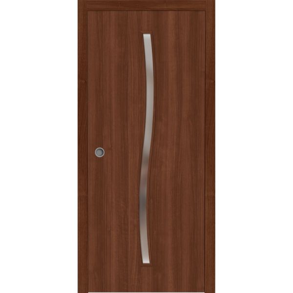 Sliding Pocket Door 18 x 84 inches | BASIC 3002 Walnut | Kit Rail Hardware | Solid Wood Interior Bedroom Modern Doors