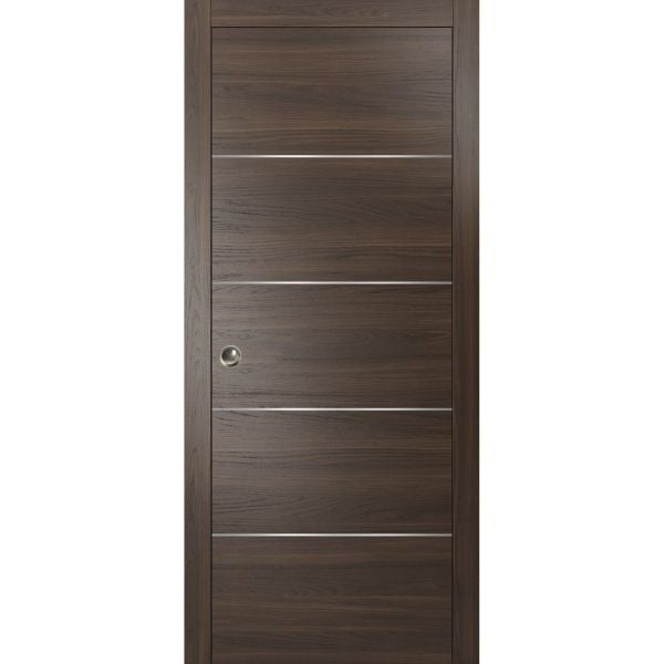 Modern Pocket Door | Planum 0020 Chocolate Ash | Kit Trims Rail Hardware | Solid Wood Interior Bedroom Sliding Closet Sturdy Doors