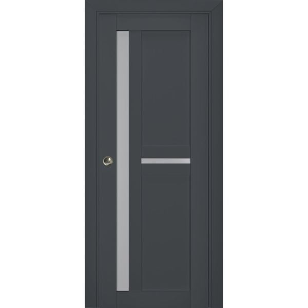Sliding French Pocket Door | Veregio 7288 Antracite with Frosted Glass | Kit Trims Rail Hardware | Solid Wood Interior Bedroom Sturdy Doors