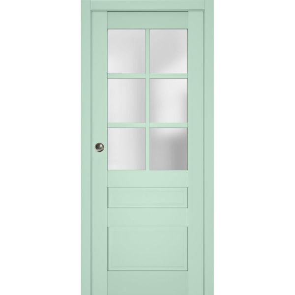 Sliding French Pocket Door with Frosted Glass | Veregio 7339 Oliva | Kit Trims Rail Hardware | Solid Wood Interior Bedroom Sturdy Doors