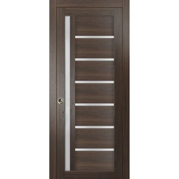 Sliding French Pocket Door | Quadro 4088 Chocolate Ash with Frosted Glass | Kit Trims Rail Hardware | Solid Wood Interior Bedroom Sturdy Doors