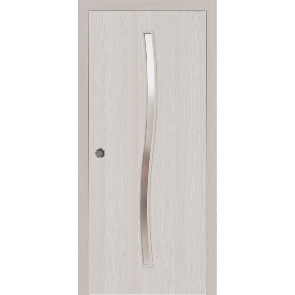 Sliding Pocket Door 18 x 84 inches | BASIC 3002 Ash | Kit Rail Hardware | Solid Wood Interior Bedroom Modern Doors