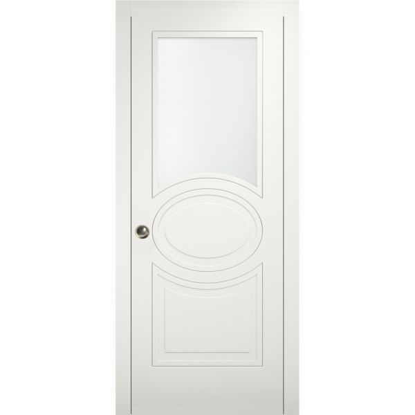 Sliding Pocket Door 18 x 80 inches with Opaque Glass / Mela 7012 Matte White / Kit Rail Hardware / MDF Interior Bedroom Modern Doors