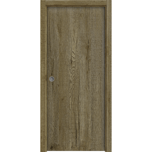 Sliding Pocket Door 36 x 80 inches | BASIC 3001 Antique Oak | Kit Rail Hardware | Solid Wood Interior Bedroom Modern Doors