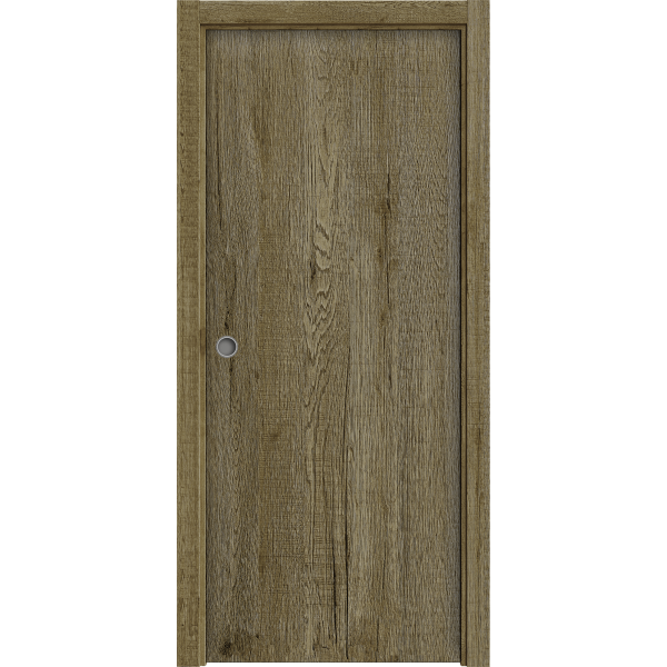 Sliding Pocket Door 18 x 84 inches | BASIC 3001 Antique Oak | Kit Rail Hardware | Solid Wood Interior Bedroom Modern Doors