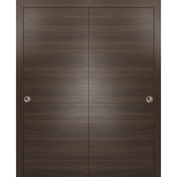 Sliding Closet Bypass Doors | Planum 0010 Chocolate Ash | Sturdy Top Mount Rails Moldings Trims Hardware Set | Wood Solid Bedroom Wardrobe Doors 