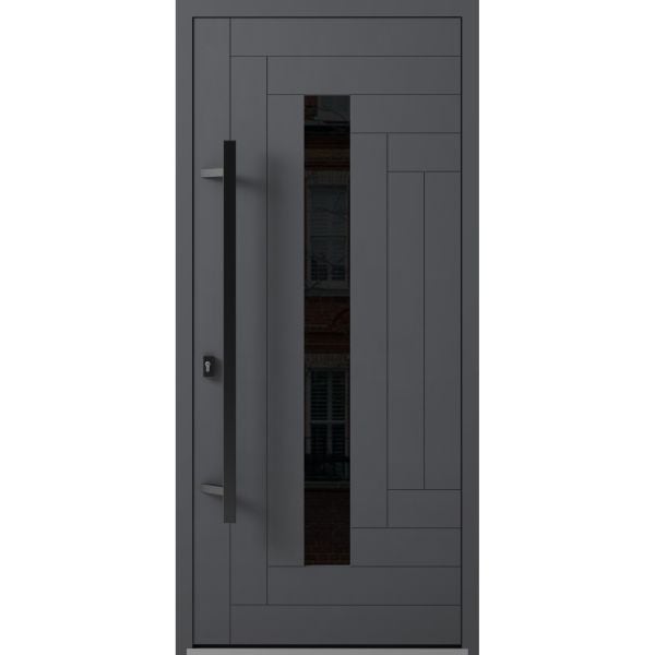 Front Exterior Prehung Steel Door / Ronex 0130 Grey / Entry Metal Modern Painted W36" x H80" Right hand Inswing