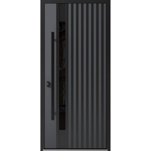 Front Exterior Prehung Steel Door / Ronex 0144 Grey / Entry Metal Modern Painted W36" x H80" Right hand Inswing
