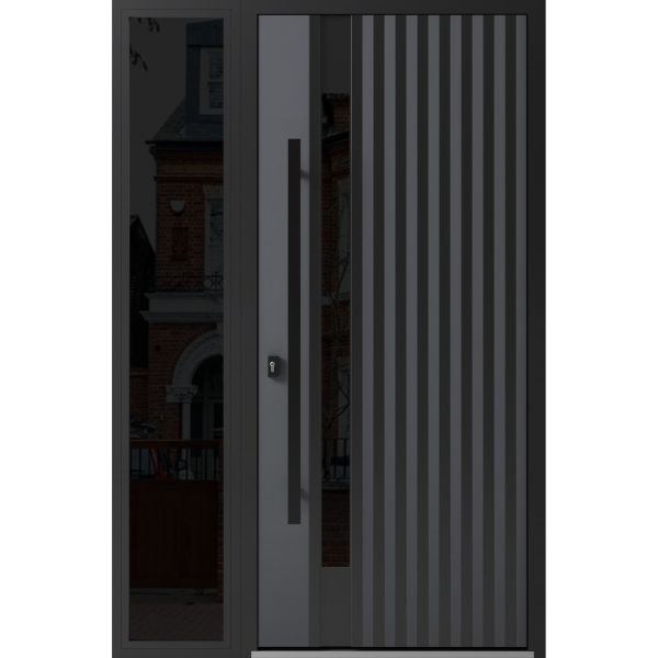 Front Exterior Prehung Steel Door / Ronex 0144 Grey / Sidelight Exterior Window Sidelite / Entry Metal Modern Painted W36+16" x H80" Right hand Inswing