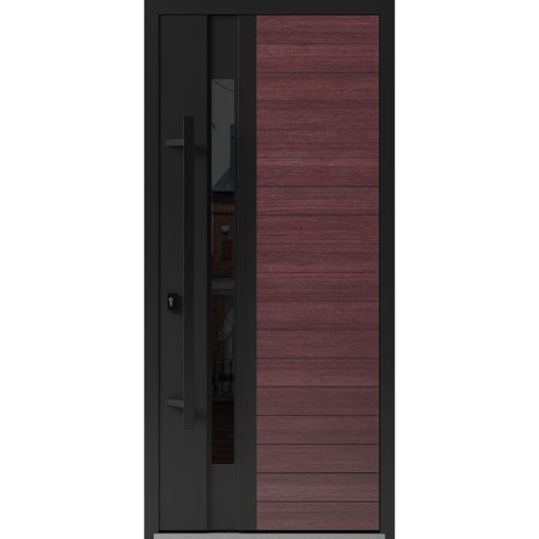 Front Exterior Prehung Steel Door / Ronex 0162 Red Oak / Entry Metal Modern Painted W36" x H80" Right hand Inswing