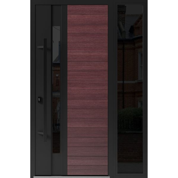 Front Exterior Prehung Steel Door / Ronex 0162 Red Oak / Sidelight Exterior Window Sidelite / Entry Metal Modern Painted W36+16" x H80" Right hand Inswing