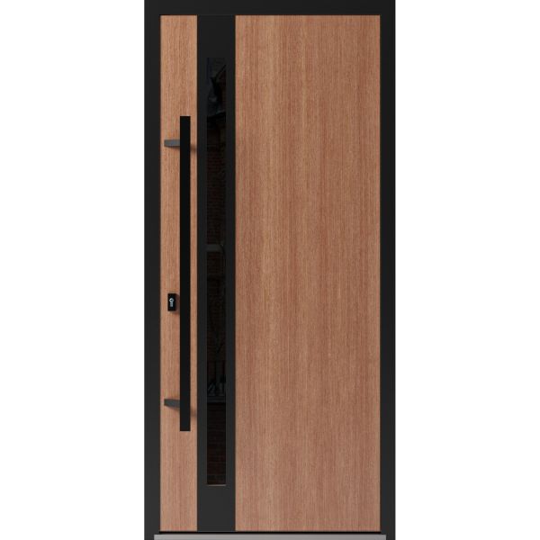 Front Exterior Prehung Steel Door / Ronex 1033 Teak / Entry Metal Modern Painted W36" x H80" Right hand Inswing