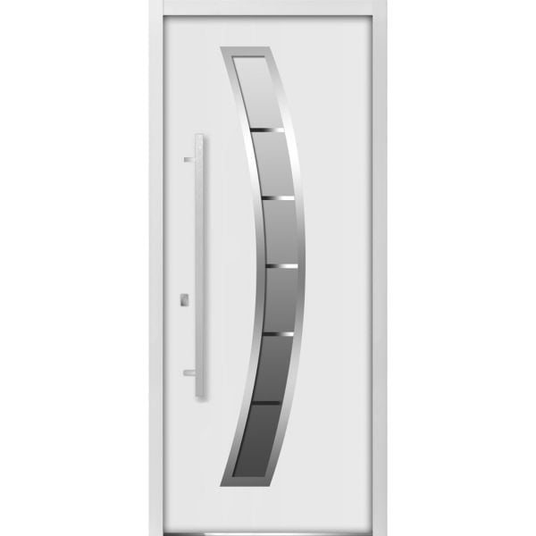 Front Exterior Prehung Steel Door / Deux 6500 White / Stainless Inserts Single Modern Painted