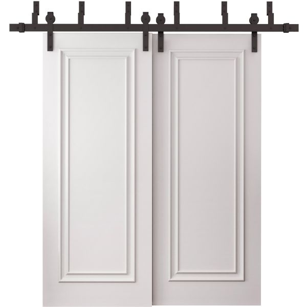 Sliding Closet Barn Bypass Doors 36 x 80 inches | ROYAL 9811 White Enamel | 6.6ft Rails Hardware Set | Wood Solid Bedroom Wardrobe Doors